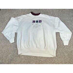 Vintage 80s Embroidered Floral Morning Sun USA  Petite Small Sweater Grandma